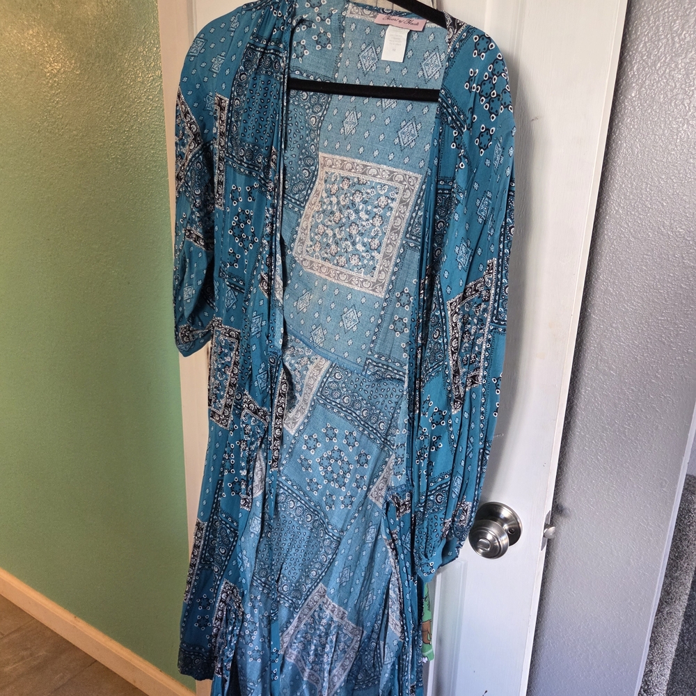 Teal Patchwork Print Women's Duster Dress